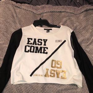 Forever 21 crop top easy come easy go sheer sleeve